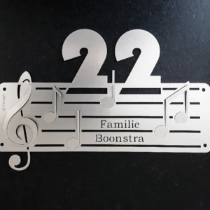 RVS Naambord met huisnummer "Muziekbalk"
